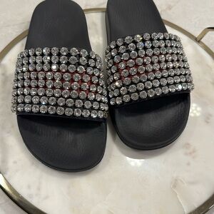 Gucci Crystal Embellished Slip-On Sandals. Missing 1 crystal on the inside right